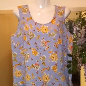 Denim & Co Blue Floral Printed  Sleeveless Blouse with Peplum